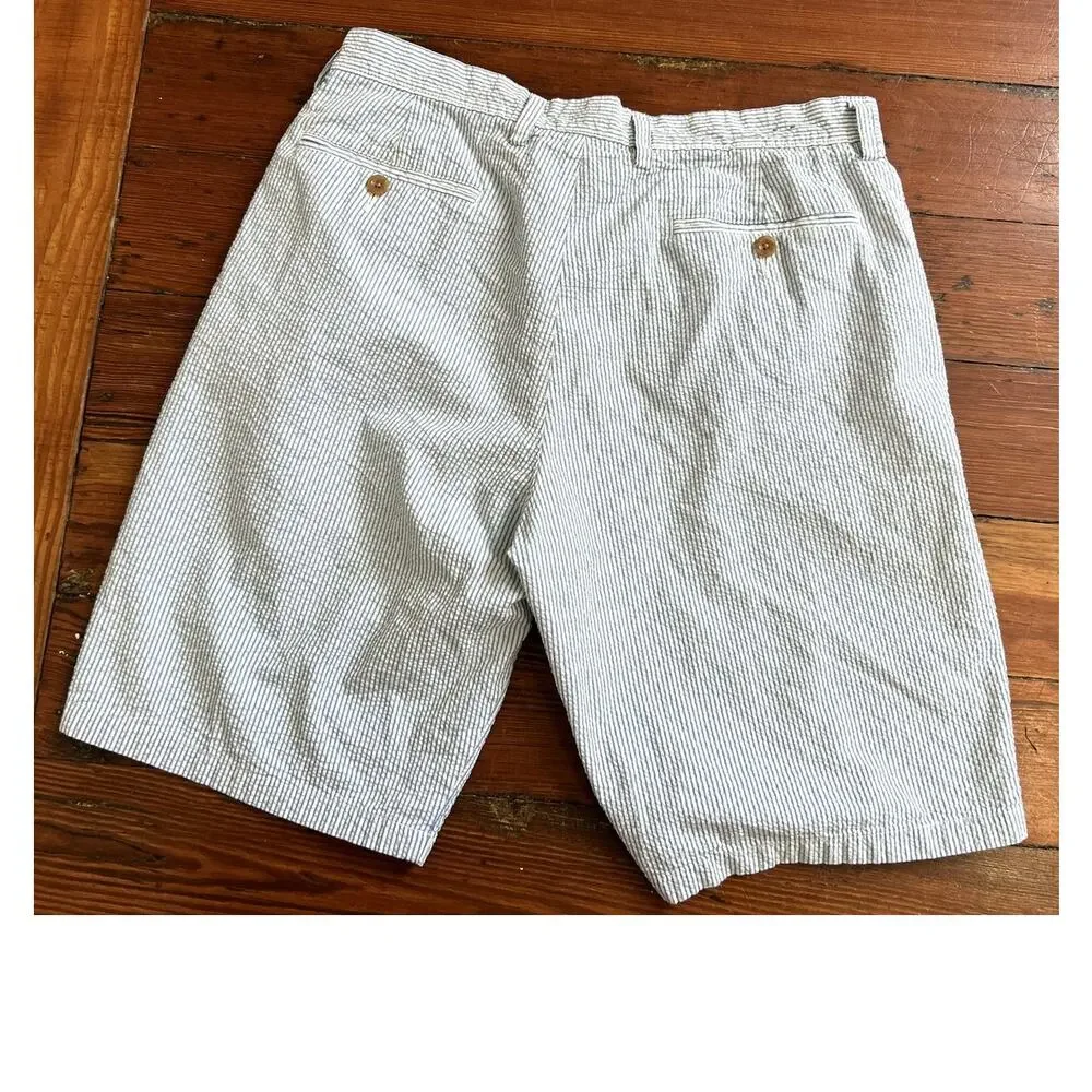 Blue White Preppy Striped Seer Sucker Shorts Men's 33